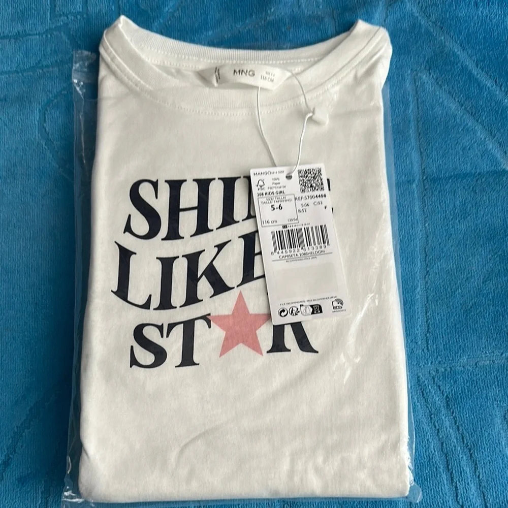 Mango Kids Long Sleeve Tee - White with Black and Pink - Picture 1 of 3